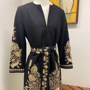 Embroidered black and gold coat by Jing & Jia